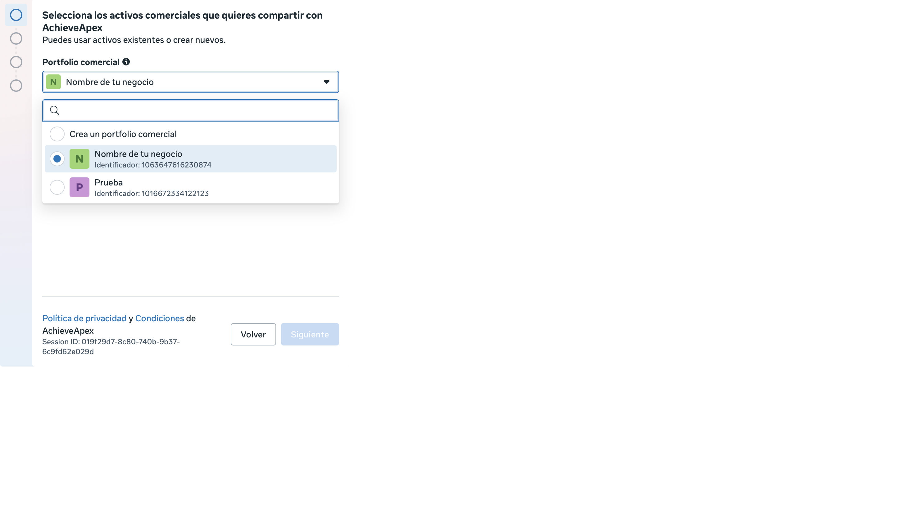 Desplegable de portfolios