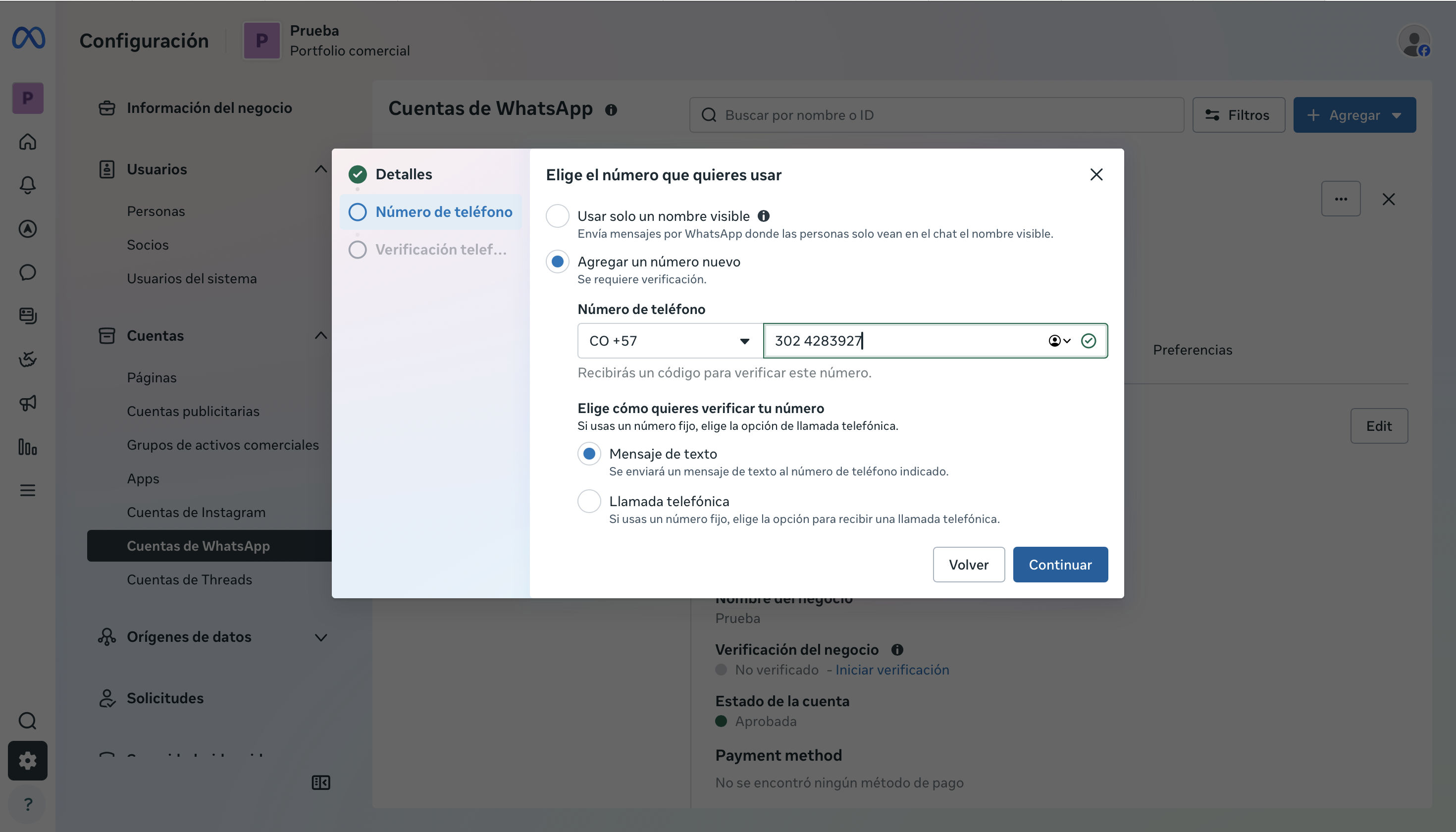 Verificación del número